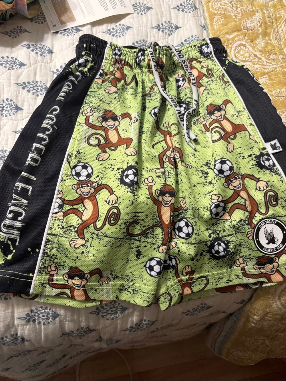 Flow Society Lime Green Monkey Soccer Kids Soccer Themed shorts